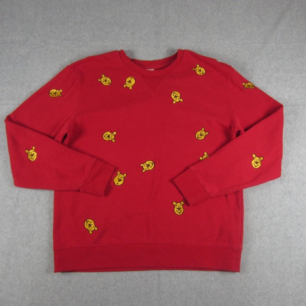VTG 90s Winnie The Pooh Sweatshirt Women M Red Embroidered All Over Print AOP